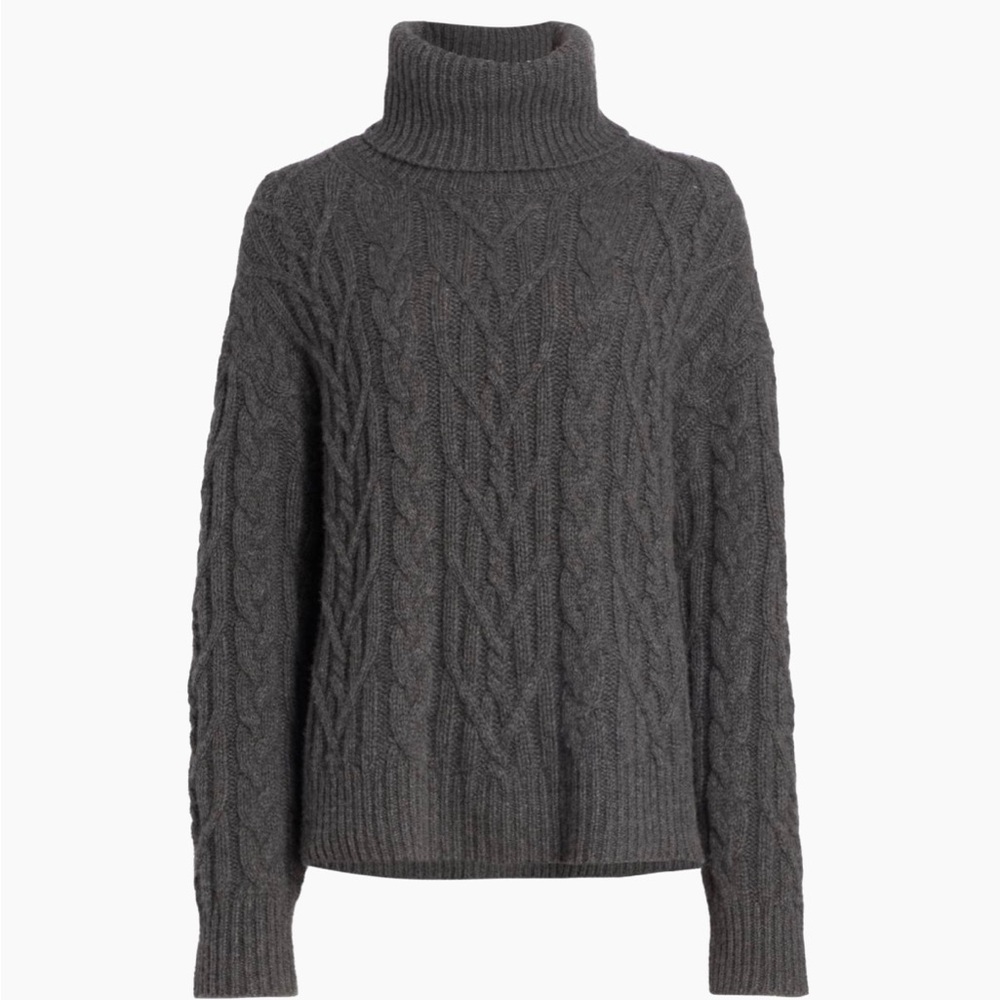 Nili Lotan Charcoal Gigi Cable Knit Turtleneck Sweater